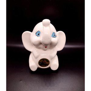 Vintage Mid-century Elephant Florida Ceramic Bank White Kitschy Handpainted